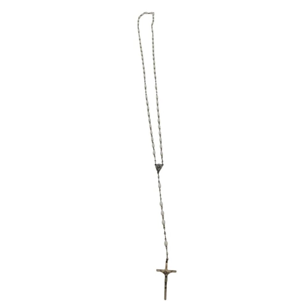 Religious Catholic White Beaded Rosary Lightweight 20"